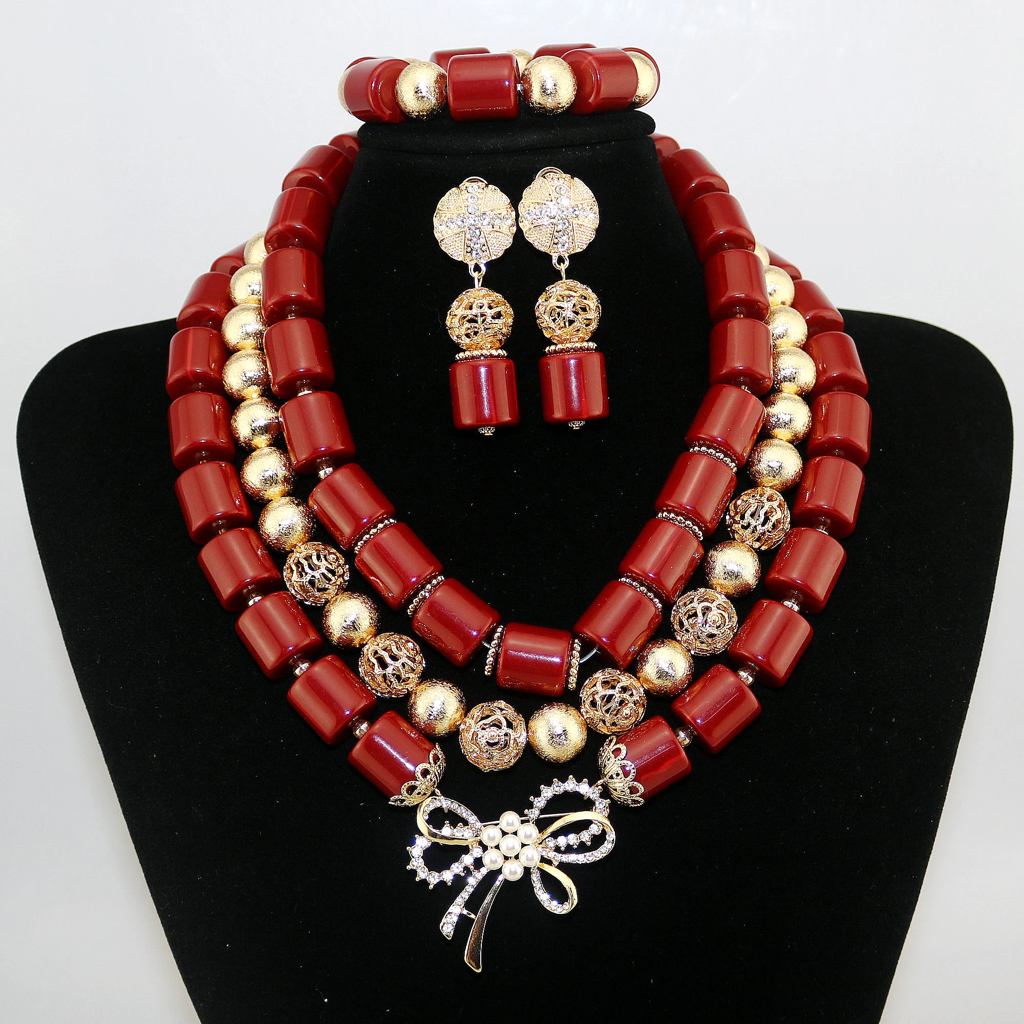 African Resin Beads Statement Necklace Set New Necklace Earrings Set for Wedding Nigeria Jewellery Sets XK -0061608