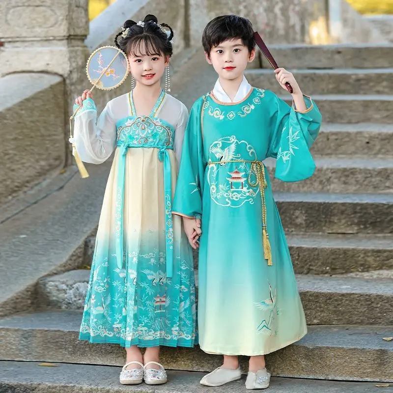 

Traditional Chinese Vintage Clothing Kids Boys Girls Hanfu Dress Tang Suit Halloween Cosplay Costume Performance Clothing