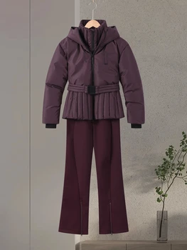 Women’s Ski Parka Coat 4 Ski Parkas Coat Jacket Women Zipper Belts Thicken 2025 Winter Skiing Cotton Lapel Snow Female Skiwear Outdoor Street Outwear Top 4