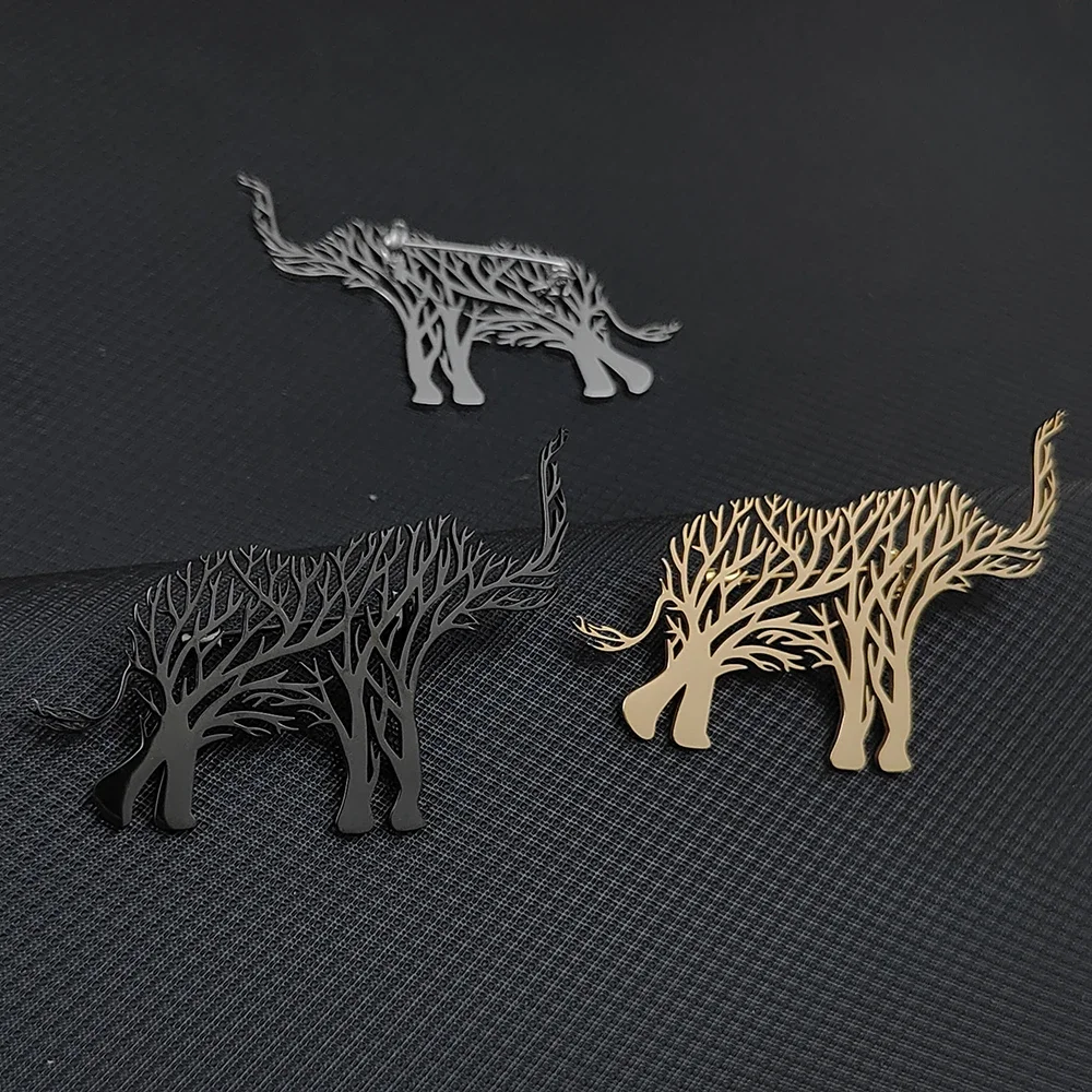 Luxury Trendy Animal Elephant Brooch Leopard Stainless Steel Brooches for Women Pins Life Tree Jewelry Accessories Gifts