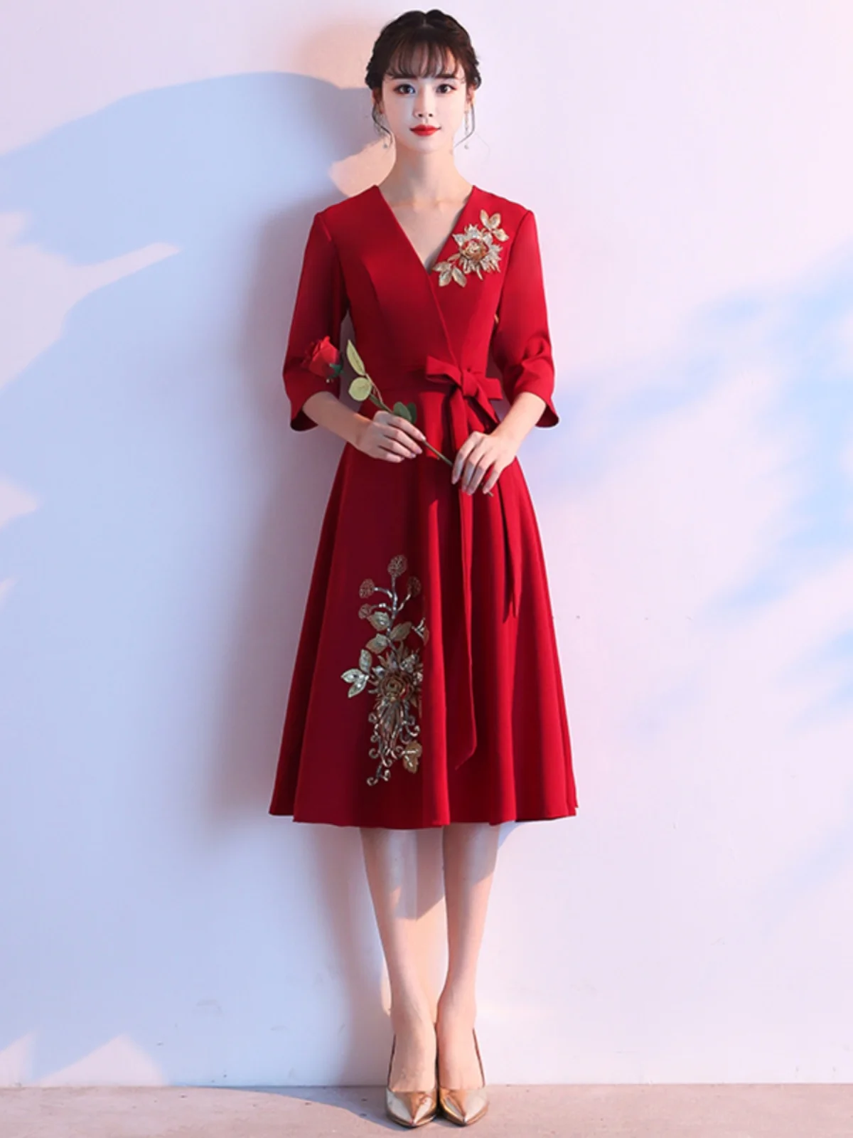 

plus Size Mommy Wedding Dr Evening Gown Red Wine Color Slimming Materni Wear Return Home Par ort Dr Summer