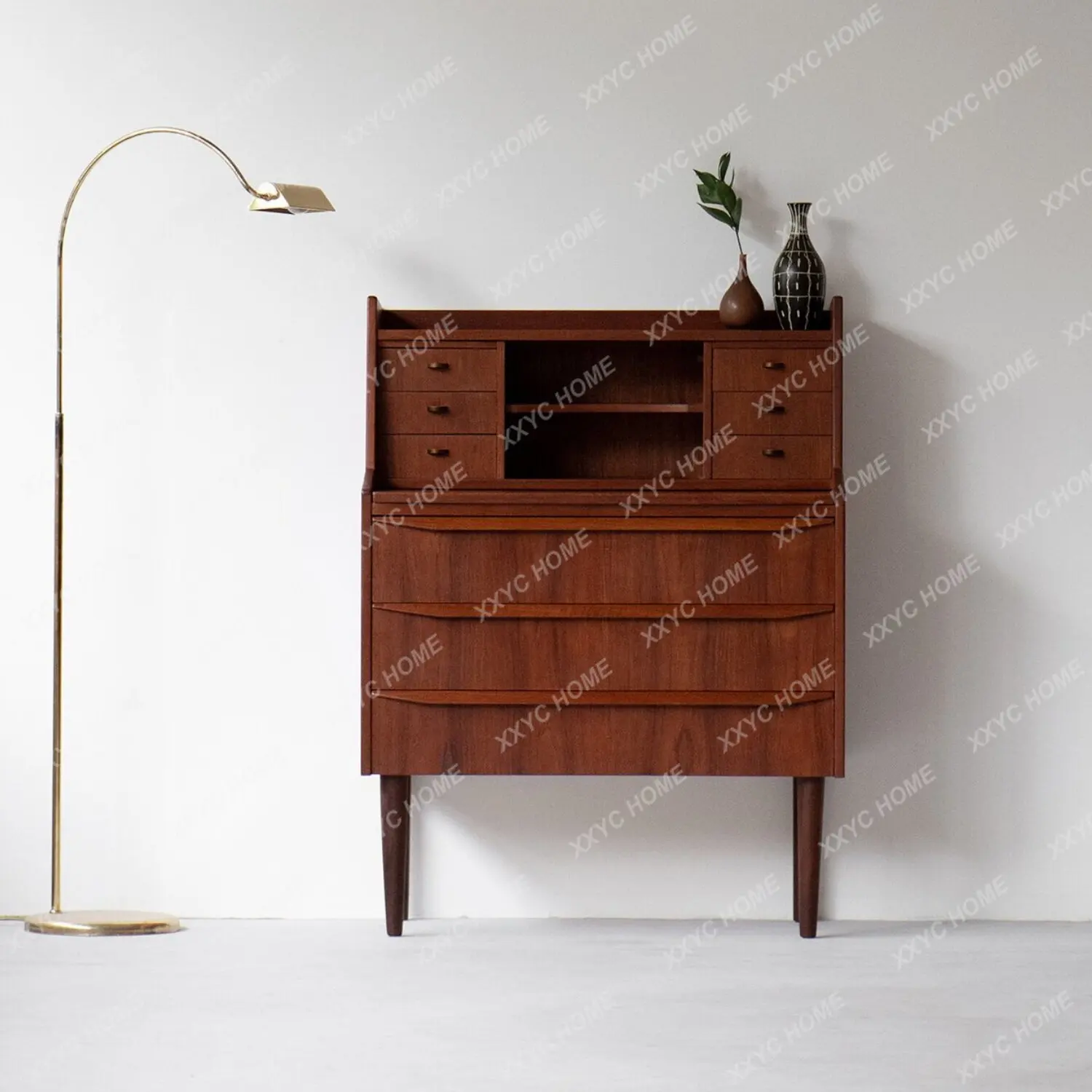 LRetro solid wood dresser, medieval desk and vanity table integrated cabinet