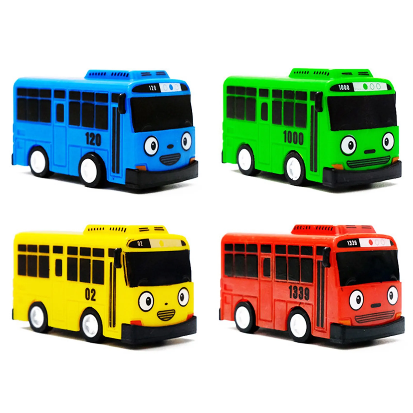 4Pcs Little Bus Mini Plastic Pull Back Blue Red Yellow Green Bus Car Model for Children's Gift