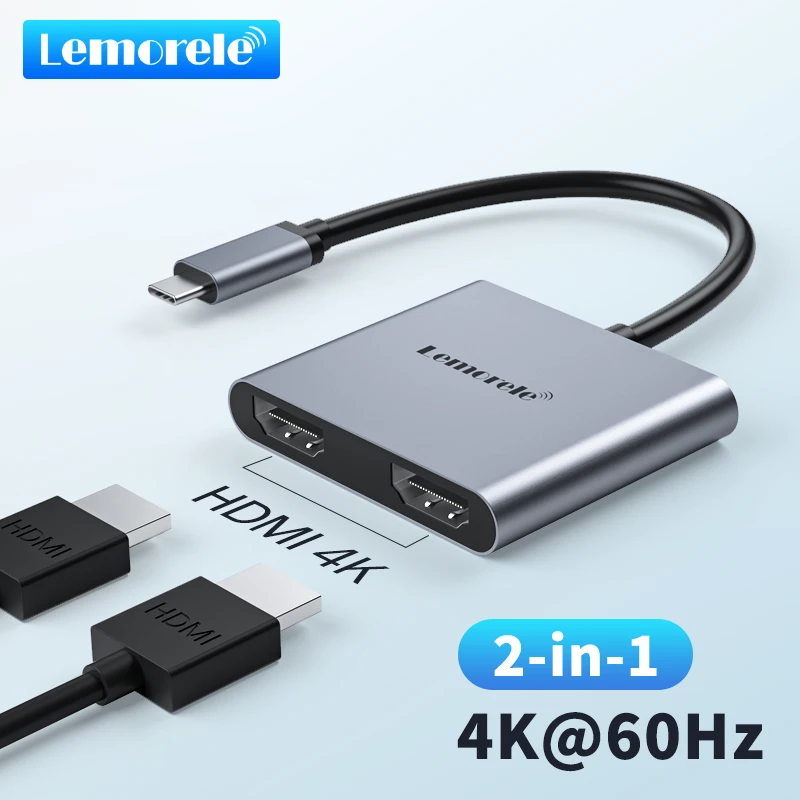 

Lemorele 2-портовый концентратор USB C для двойного HDMI 4K 60 Гц с двойным экраном, док-станция типа C для Macbook, ноутбука, мобильного телефона, ПК