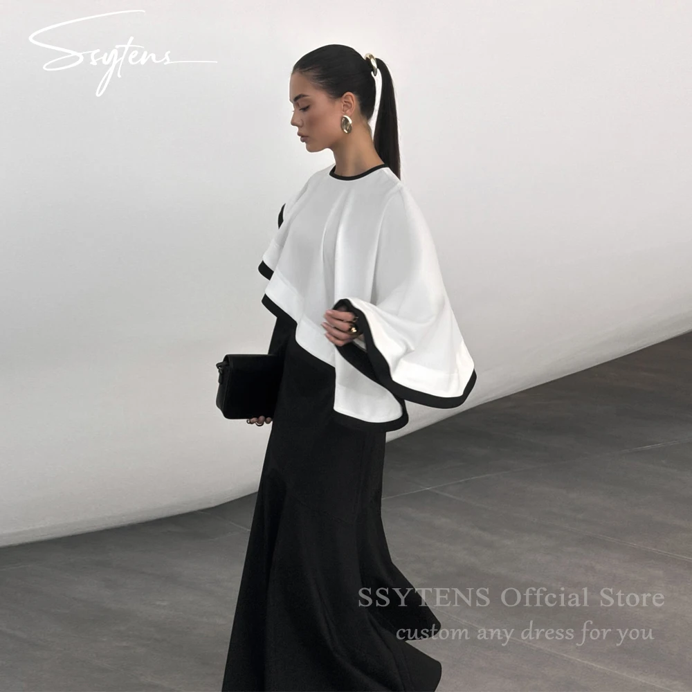 

SSYTENS Elegant Evening Dresses for Bride O Neck Cape Formal Occasion Prom Gowns White Black Women's Party Dresses Customized