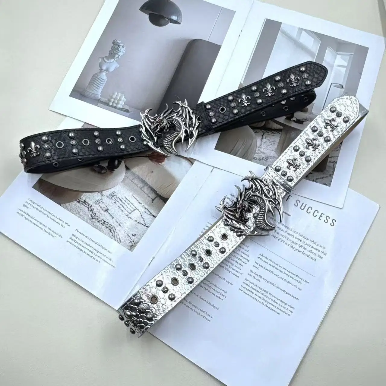 Paski gotyckie Y2K damskie męskie luksusowe marki gotyckie damskie hip hop punk z nitami z nadrukiem szkieletu pasek do spodni jeansowych