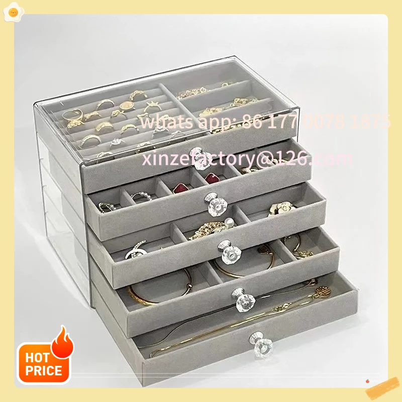 Customizable New Large Capacity Jewelry Box - 5-Layer Exquisite Gray Drawer Type | Anti-Oxidation Design for Earrings, Ring