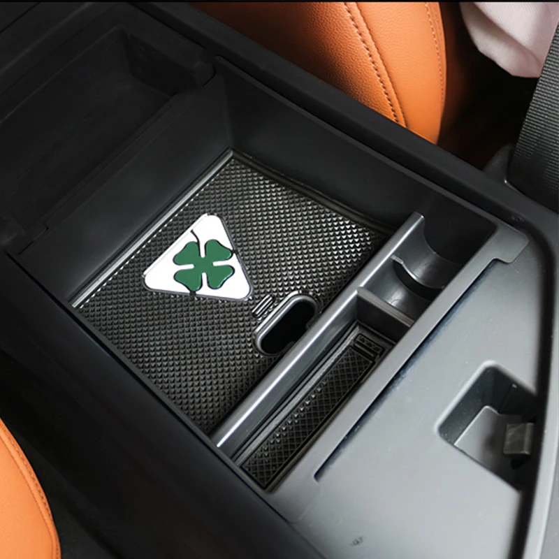 حقيبة تخزين فتحة مقبض الباب، صينية صندوق مسند الذراع لوحدة التحكم المركزية لألفا رومو جوليا، لوازم تخزين السيارة الداخلية #6