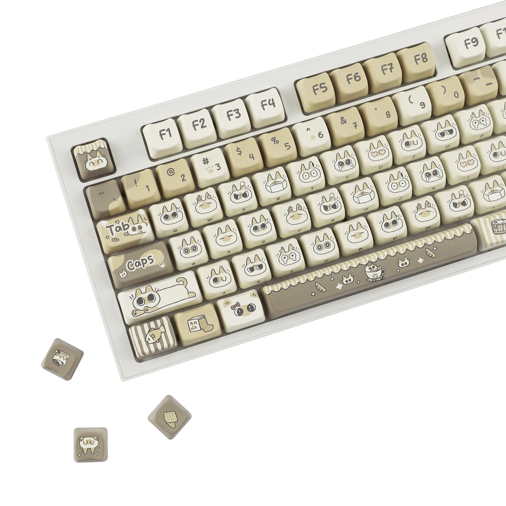 YMDK 132 Keys Siamese Cats Theme MAO Profile Cat Head Pattern Dye Sub PBT Keycaps for 61/68/87/98/104/108 MX Mechanical Keyboard