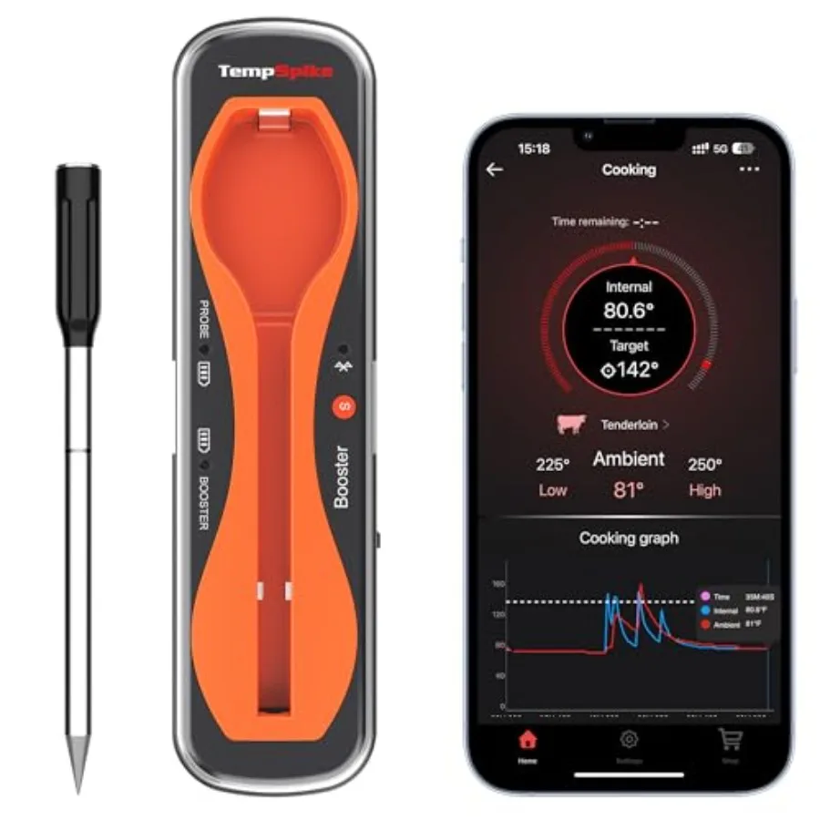 

Беспроводной цифровой термометр для мяса TempSpike 500 футов с Bluetooth для говядины, баранины, курицы, индейки, для коптильни