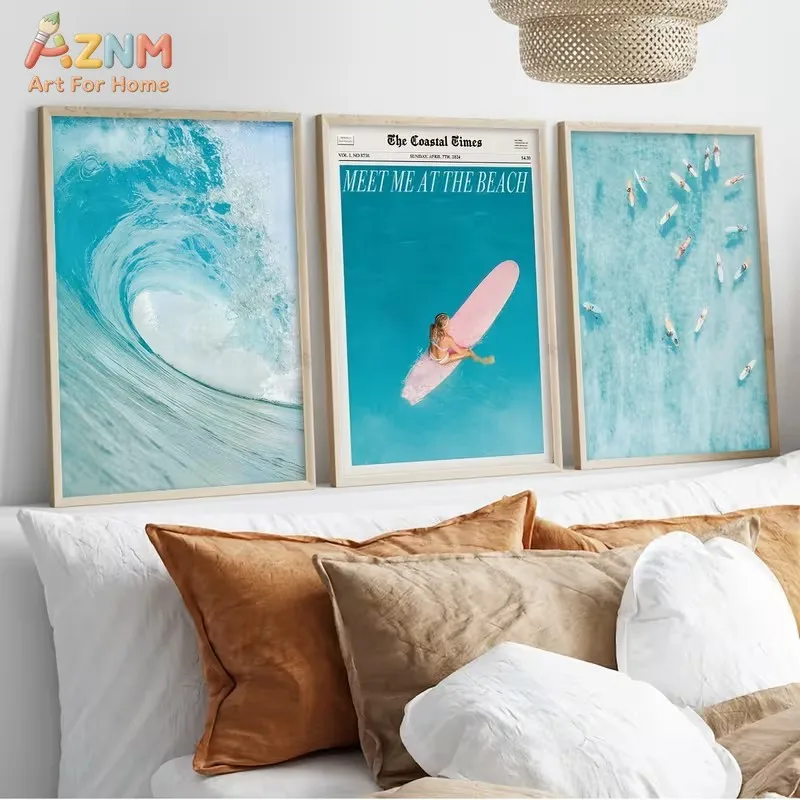 3PCS Coastal Beach Surfing Canvas Prints Set 