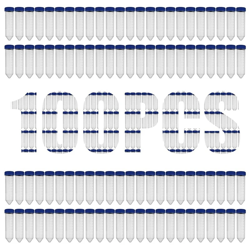 

100 Pack 50 Ml Conical Centrifuge Tubes 50Ml Centrifuge Tubes, Transparent Write-On Spots And Blue Screw Caps