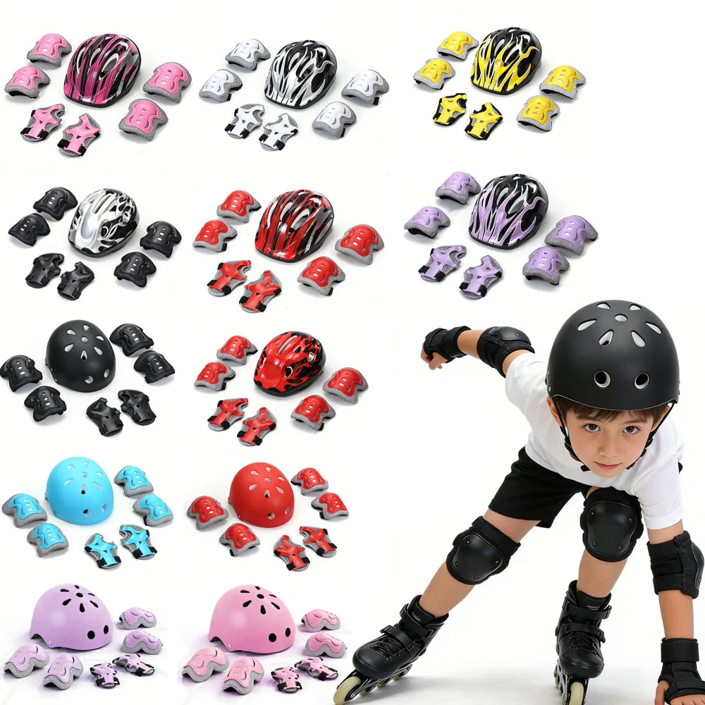 Kid Skating Protective Gear Set Sktaeboard Helmet Knee and Elbow Pads with Wrist Guards for Inline Roller Skating