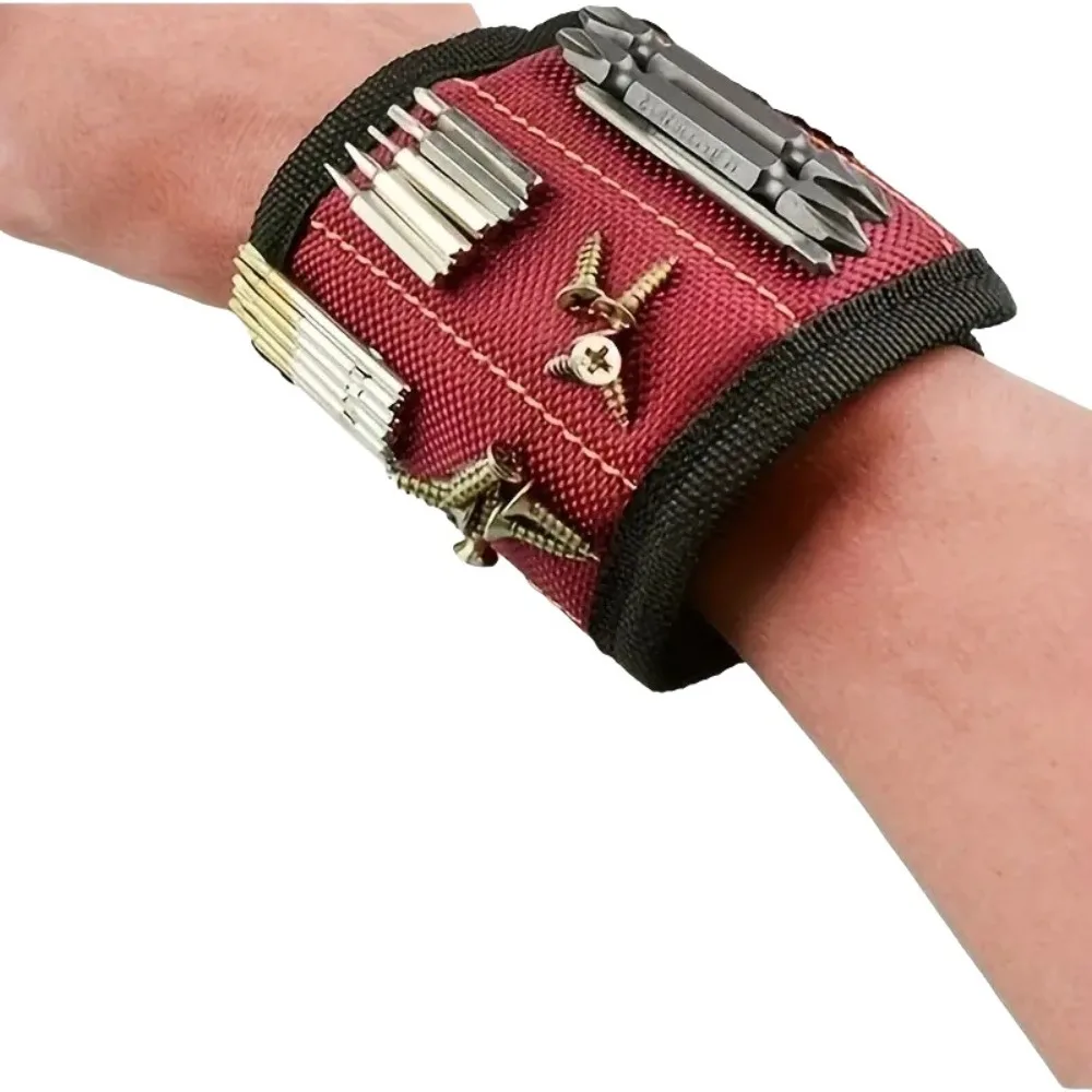 3-Row 6-Magnet Magnetic Wristband Black Hook-and-Loop Strap Tool Wristband Heavy Duty Powerful Magnet Wrist Tool Holder