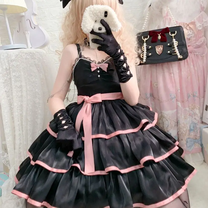 Lolita Đầm Hoa Trà Trắng/Đen Hoa Hồng Nữ Jsk 3 Giai Đoạn Ngọt Mềm In Cô Gái Áo Kawaii Nữ Tính Lolita JSK Đầm