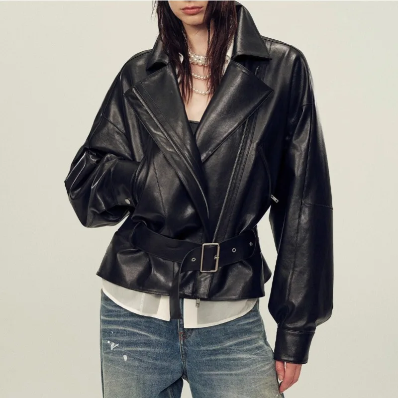 

Fashion Women Leather Coat European American Sheepskin Street Coat