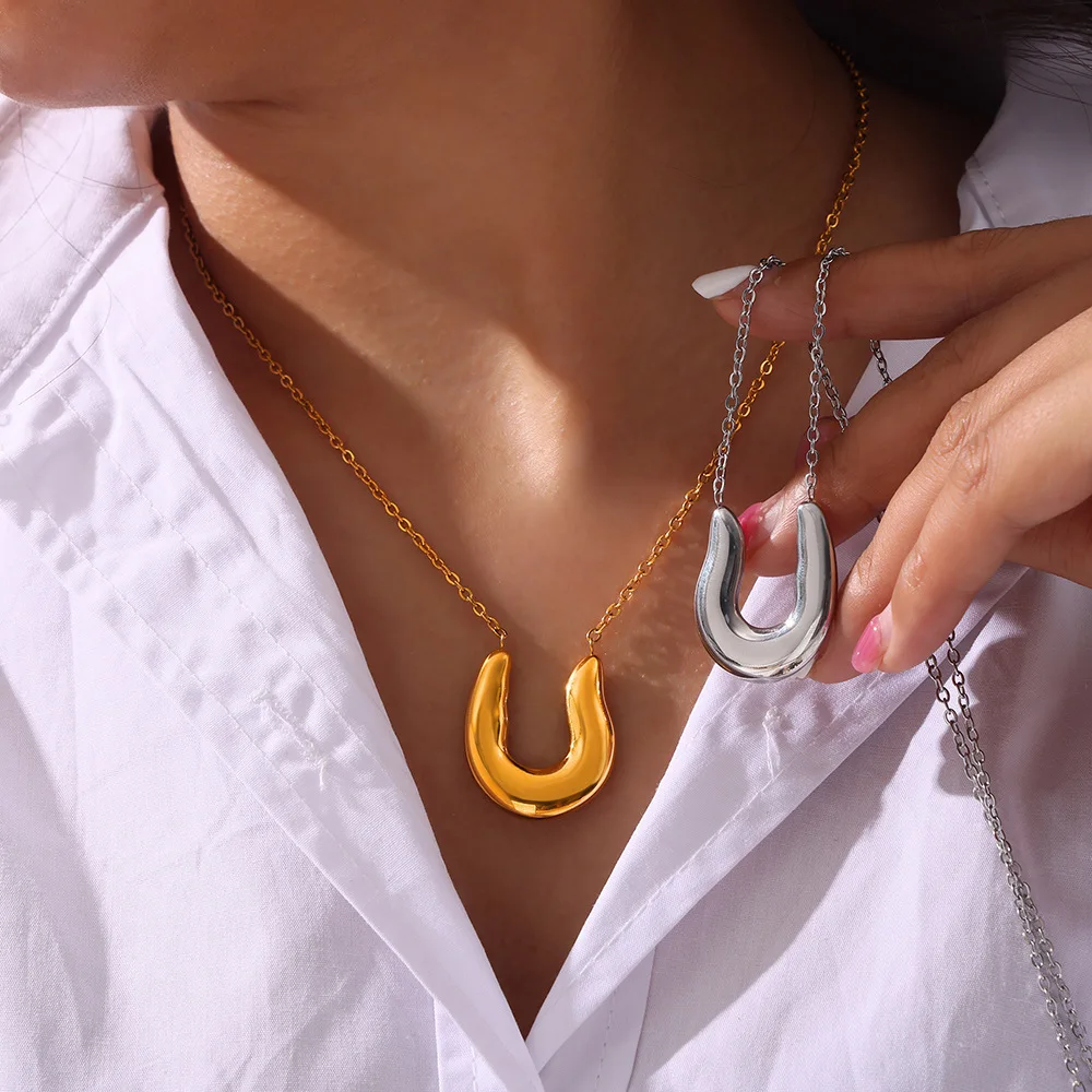 New Fashion Minimalist  U-shaped Horseshoe Pendant Bracelet & Earring Personalized And Versatile Women’s Jewelry Set