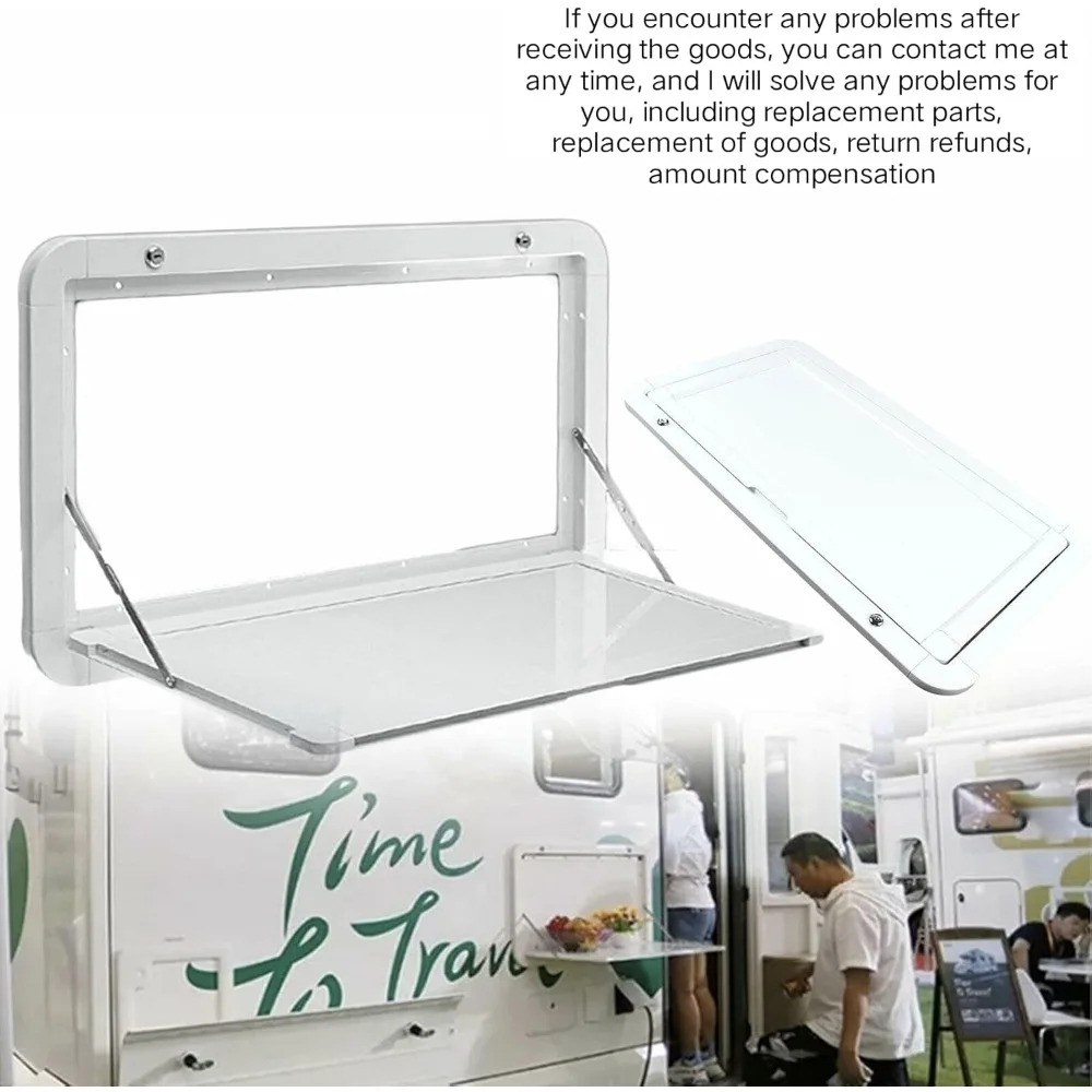 طاولة قابلة للطي مثبتة على الحائط باللون الأبيض، مكتب قافلة RV قابل للطي للأسفل، رف مكتب عائم لمقطورة فان التخييم، خارجي RV