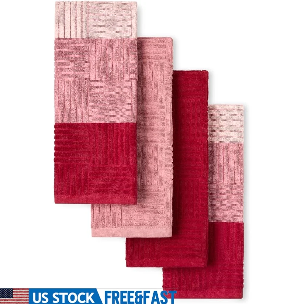 

Набор антимикробных хлопковых кухонных полотенец, 4 шт., впитывающая махровая ткань 16x28, которую можно стирать в машине, подвесная петля, идеальное домашнее использование