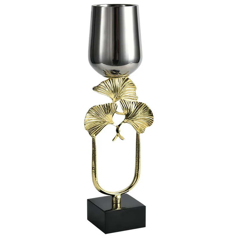 

Simple modern light luxury ginkgo biloba ornament stainless steel wine glass candle holder TV cabinet living room