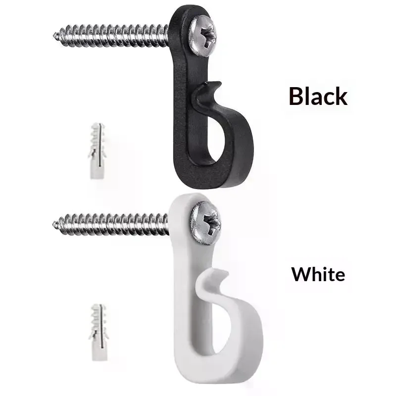 10PCS New With Screw Lights Hook Plastic Black White String Light Hangers Garage Hooks Indoor And Outdoor