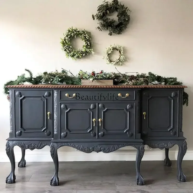 

yj21 French Neoclassical Solid Wood Carved Sideboard Storage Cabinet Artistic High-end Partition Wine Cabinet