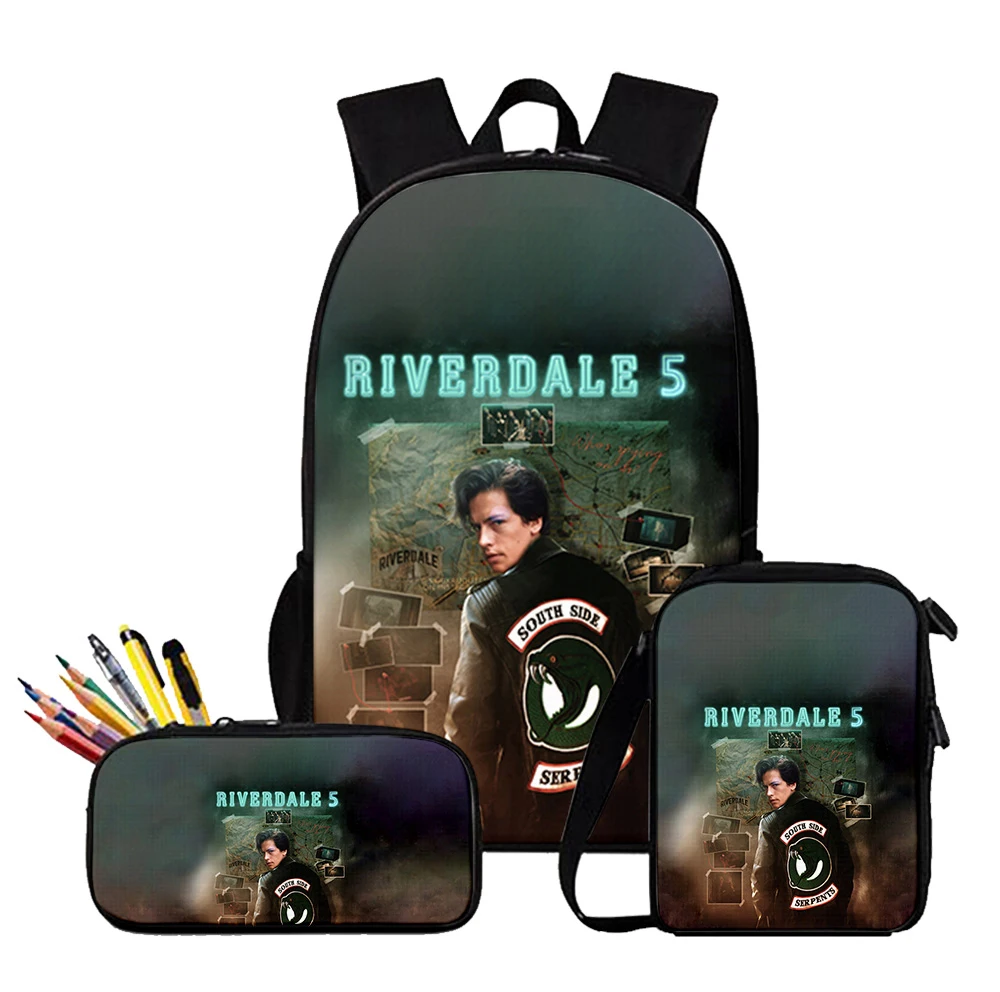 Popular TV Riverdale Season 5 3D Print 3pcs/Set pupil School Bags Laptop Daypack Backpack Inclined shoulder bag Pencil Case