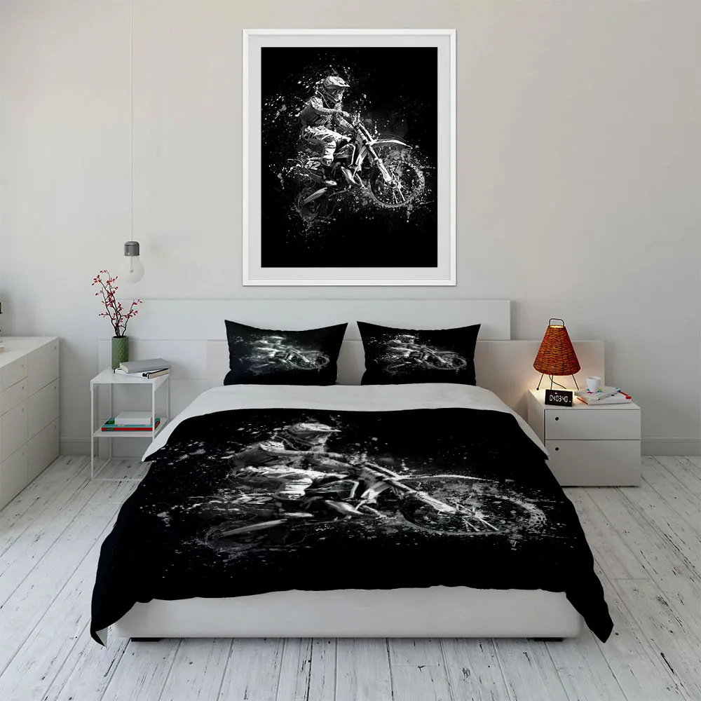 Motorcycle stunt leap in artistic style Bedding Set for Kids Luxury Gift 3pcs Digital Print Comforter Set Soft Comfortable 4