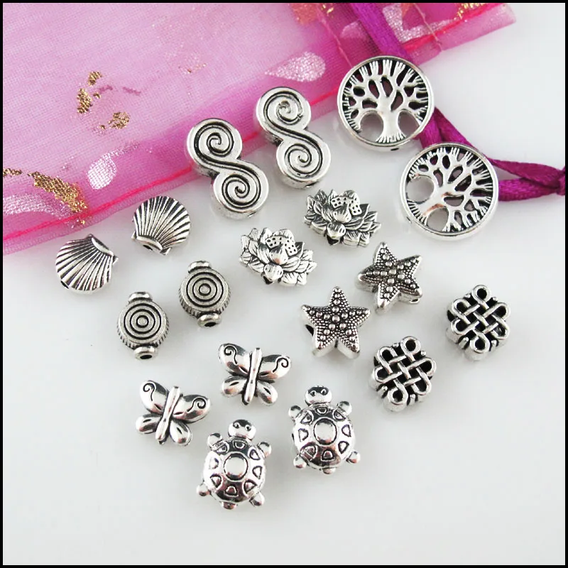 Fashion New Lotus Flower Animal Butterfly Tortoise Tree Star Charms Spacer Bar Beads Tibetan Silver Plated