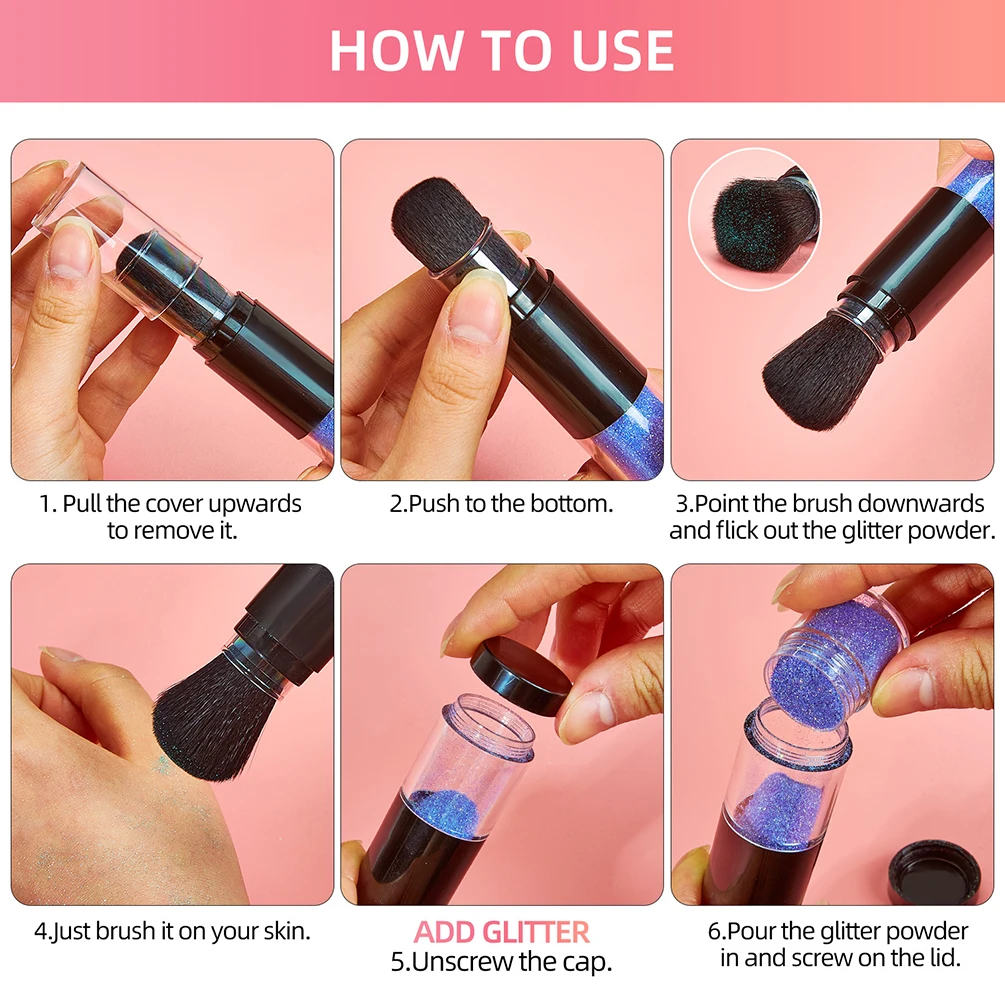 Body Glitter Powder Brush Highlighter Loose Powder Makeup Shimmer Eyeshadow Vegan Private Label Custom Logo Wholesale Bulk