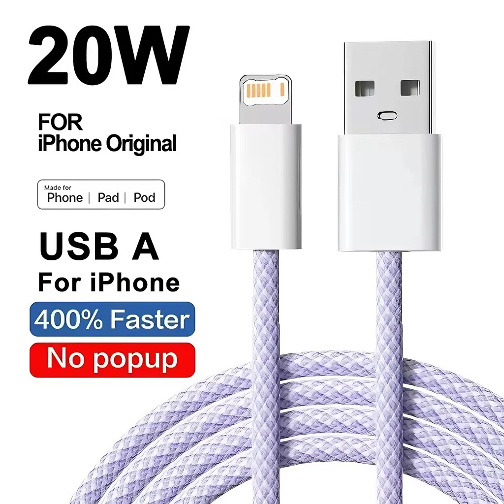 20W USB Fast Charging Weaving Cable For iPhone 11 12 13 Mini 14 Pro Max X XR XS 7 8 Plus Nylon Braided Quick Charge Data Cables