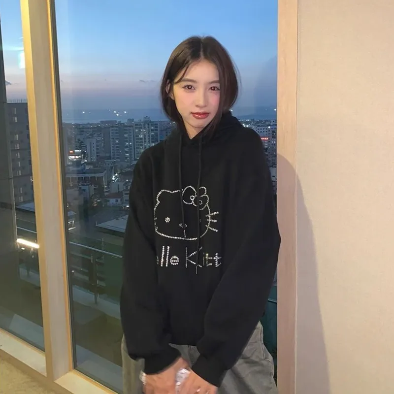

Sanrio Hello Kitty Korean Version Fashion Hoodie Simple Design Print Loose Hooded Sweatshirt Winter Women's New Casual Pullovers
