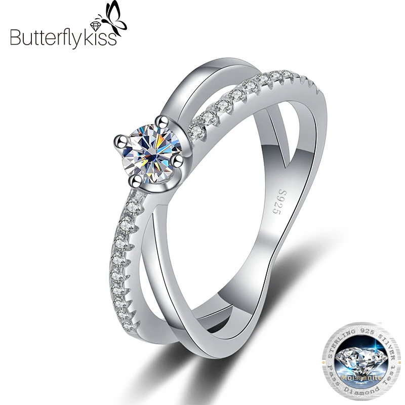 Butterflykiss Excellent Cut 0.3CT Moissante Twisted Wedding Rings For Women Lab Grown Diamond Promise Band Marriage Jewelry GRA