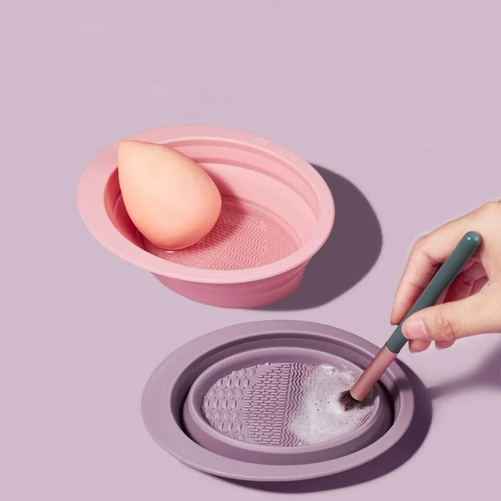 1PC Soft Silicone Makeup Brush Folding Cleaning Bowl Brushes Cleaning Mat Cosmetic Eyeshadow Brush Cleaner Colorful Scrubber Box - Detail 1