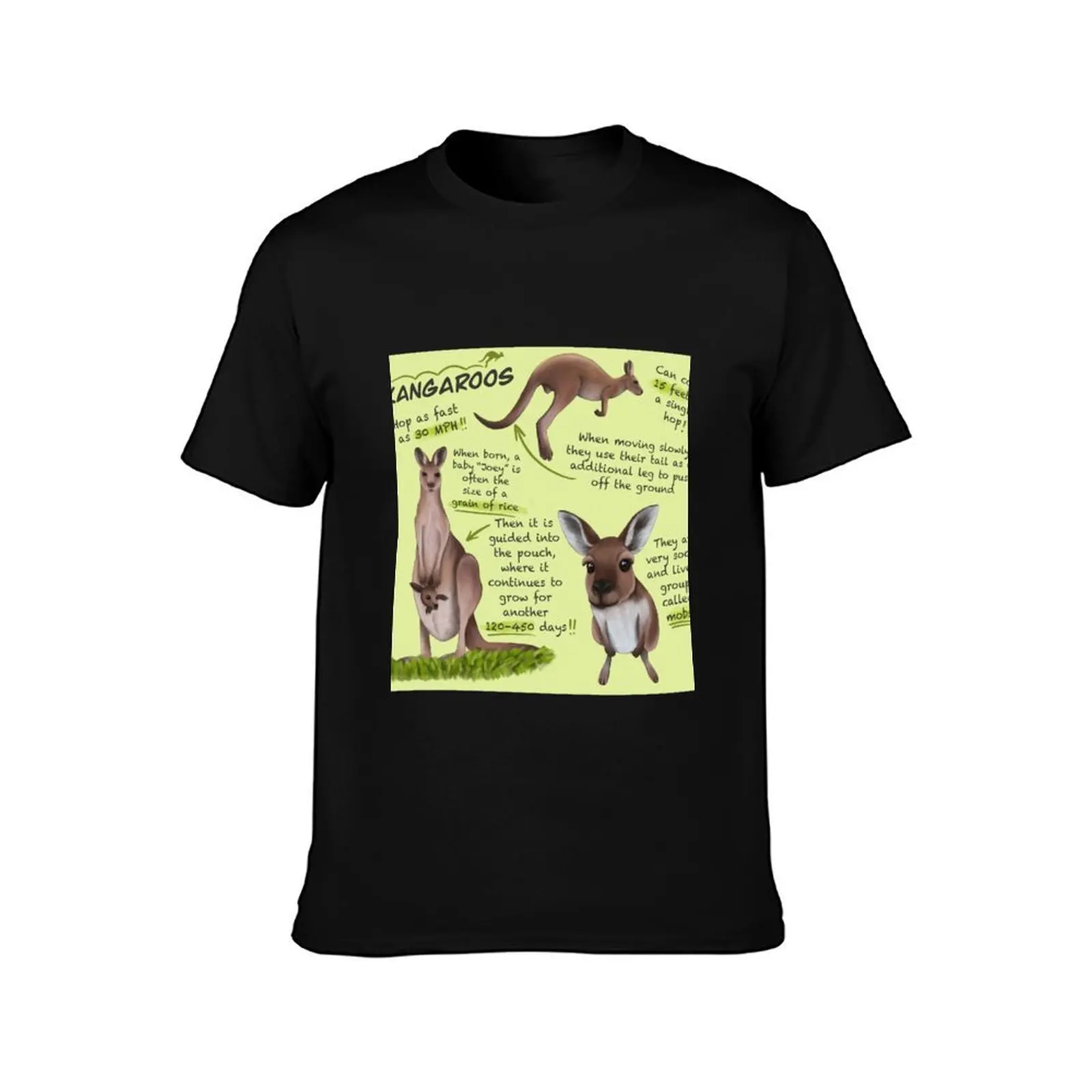 Kangaroos Fun Facts T-Shirt, Summer Casual Cotton Tee, Oversized Streetwear Tops, Vintage Graphic Print, Loose Fit Short Sleeve