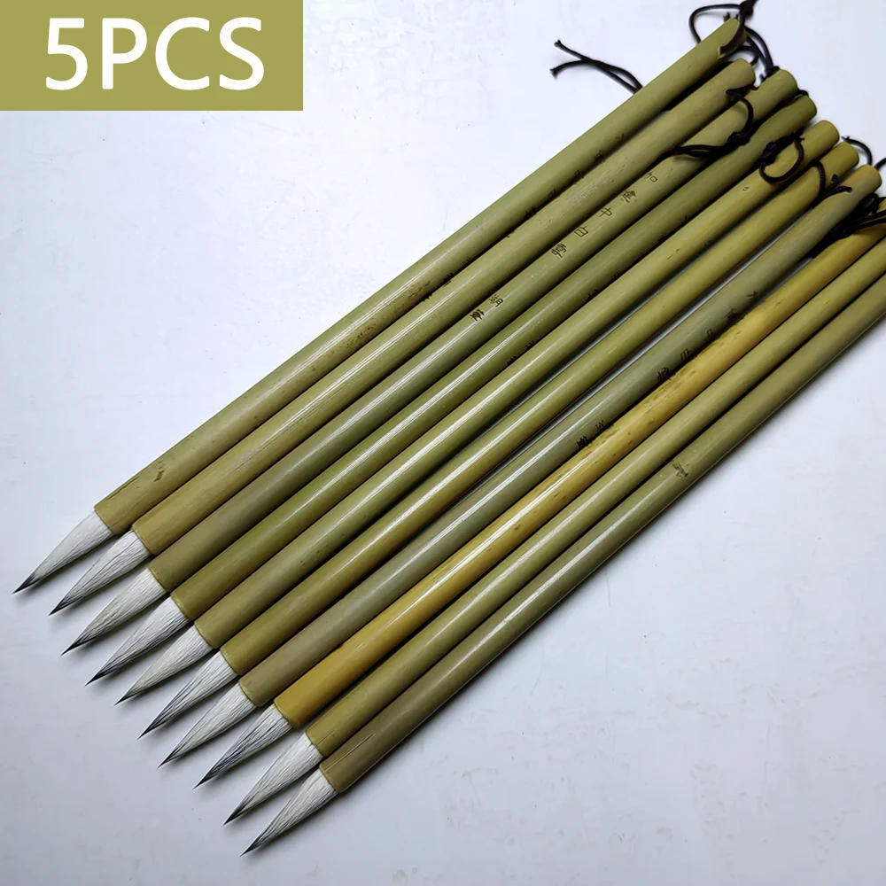 

5 Pcs Soft Hair Calligraphic Brush Bamboo Chinese Traditional Writing Brush Wool Hair Medium Size Watercolor Painting Brushes