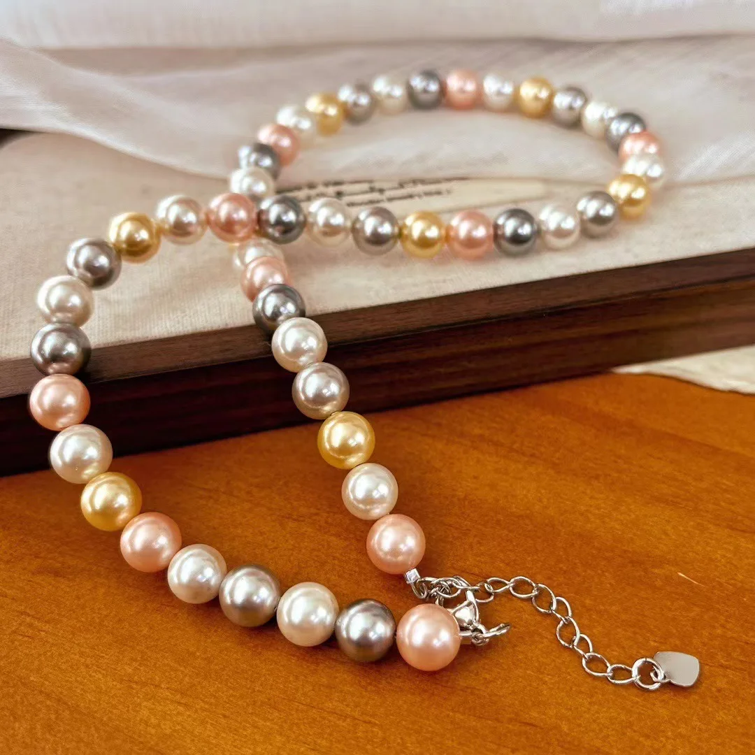

New retro mixed color ocean shell pearl necklace is round candy color high-end niche