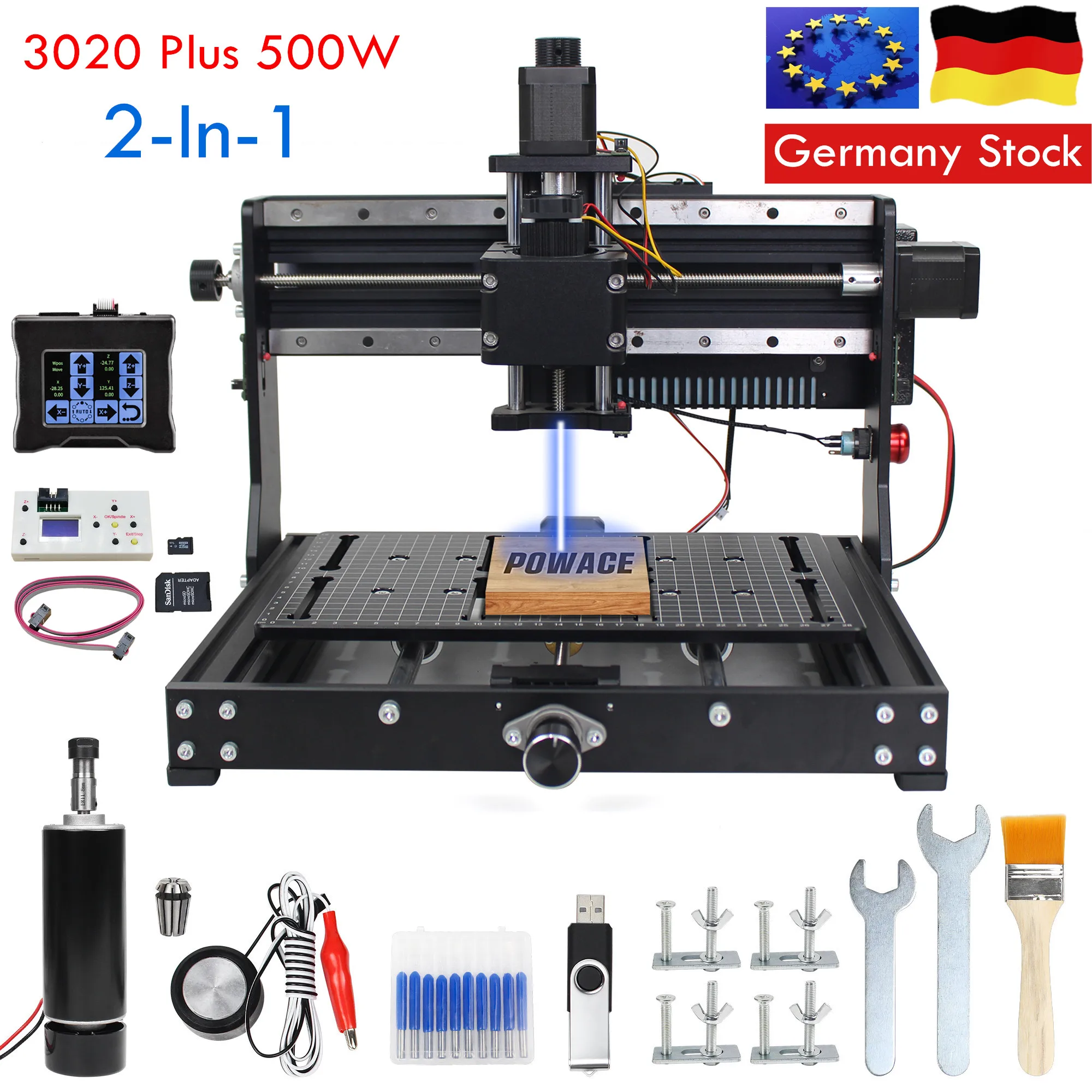 

【USA Stock】New 3020 Plus Max CNC Wood Router With 500w Spindle Metal Engraving Milling Machine GRBL DIY Laser Engraver 110V/220V