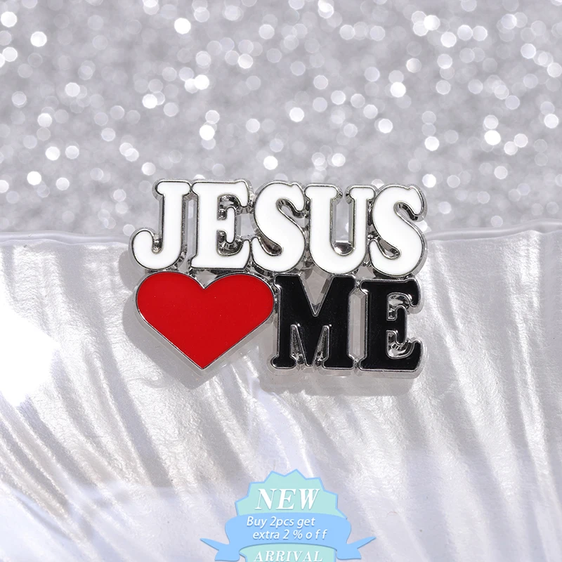 يسوع أحبني المينا دبوس المينا دبابيس مخصصة مجوهرات مسيحية عبارة بروش التلبيب على ظهره شارة هدية لمتابعي الأصدقاء