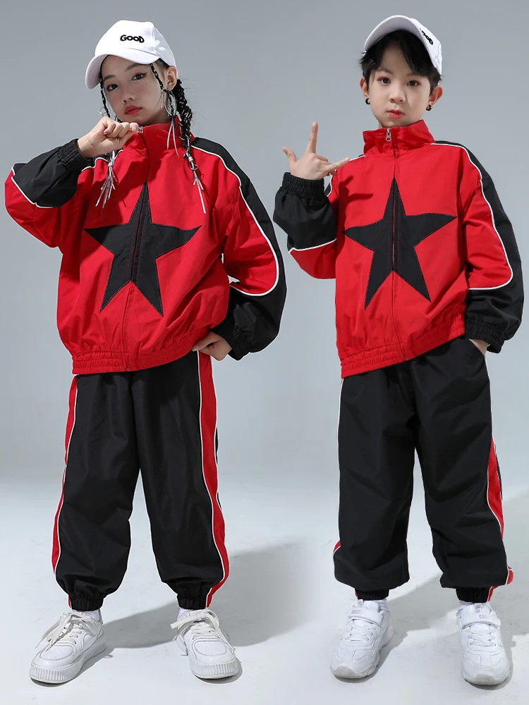 Kids Hiphop Danskleding Losse Jas Broek Jongens Sport Pak Lange Mouwen Meisjes Oefenkleding Jazz Performance Kleding Bl11693