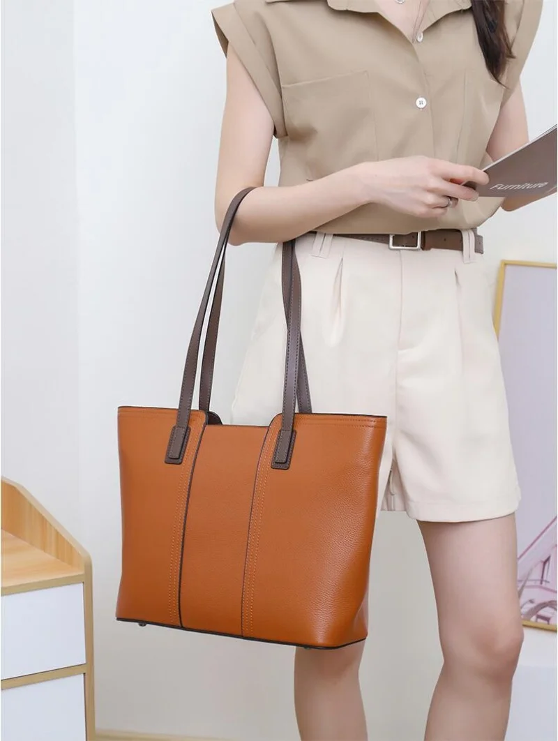 

Роскошная женская кожаная сумка-тоут с верхним слоем из воловьей кожи, модная сумка большой вместимости, брендовая дизайнерская сумка на плечо, новинка 2025, сумка