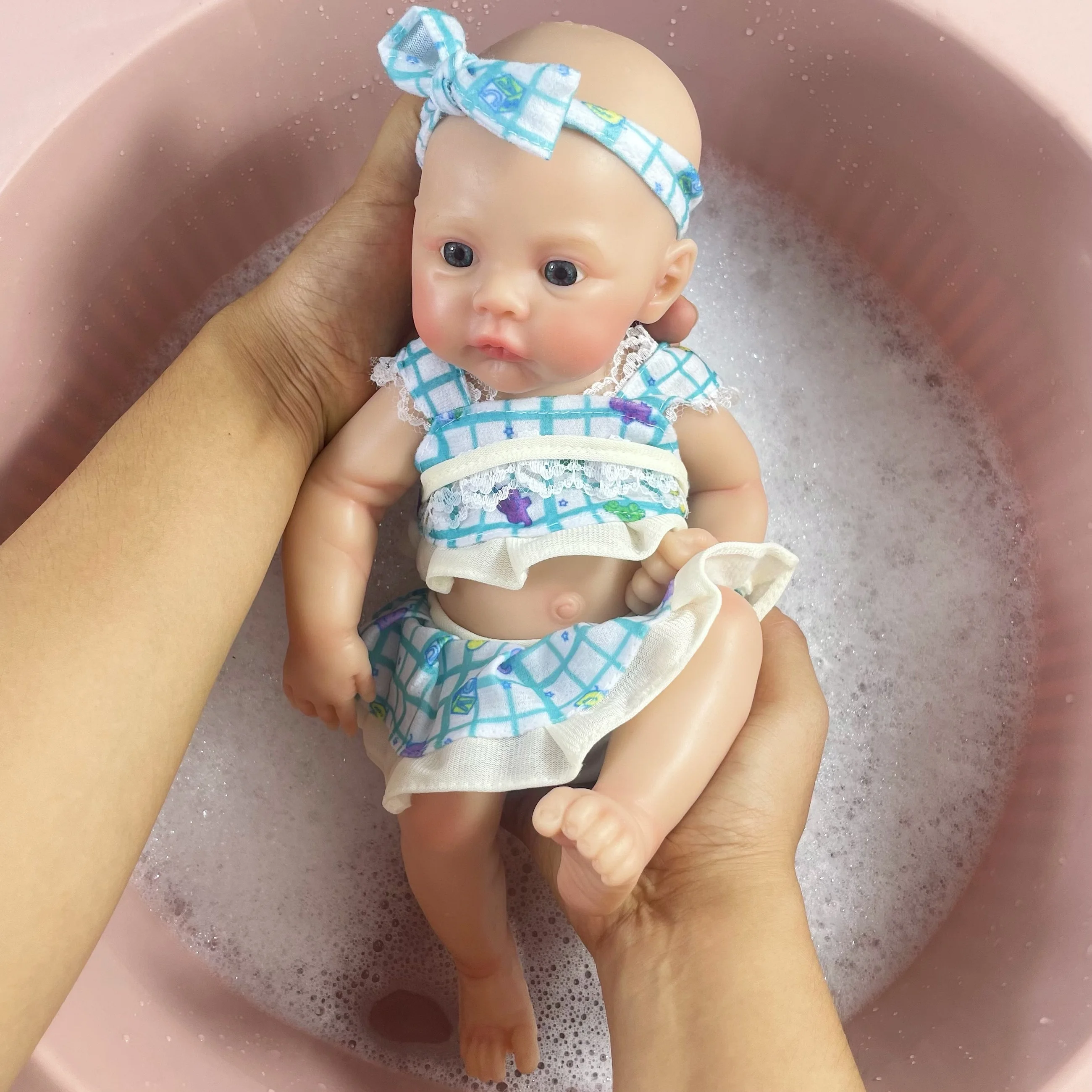 

Mini 13Inch Full Silicone Reborn Baby Meadow Doll Girl Washable Body Lifelike Solid Silicone Soft Body Birthday Christmas Gift
