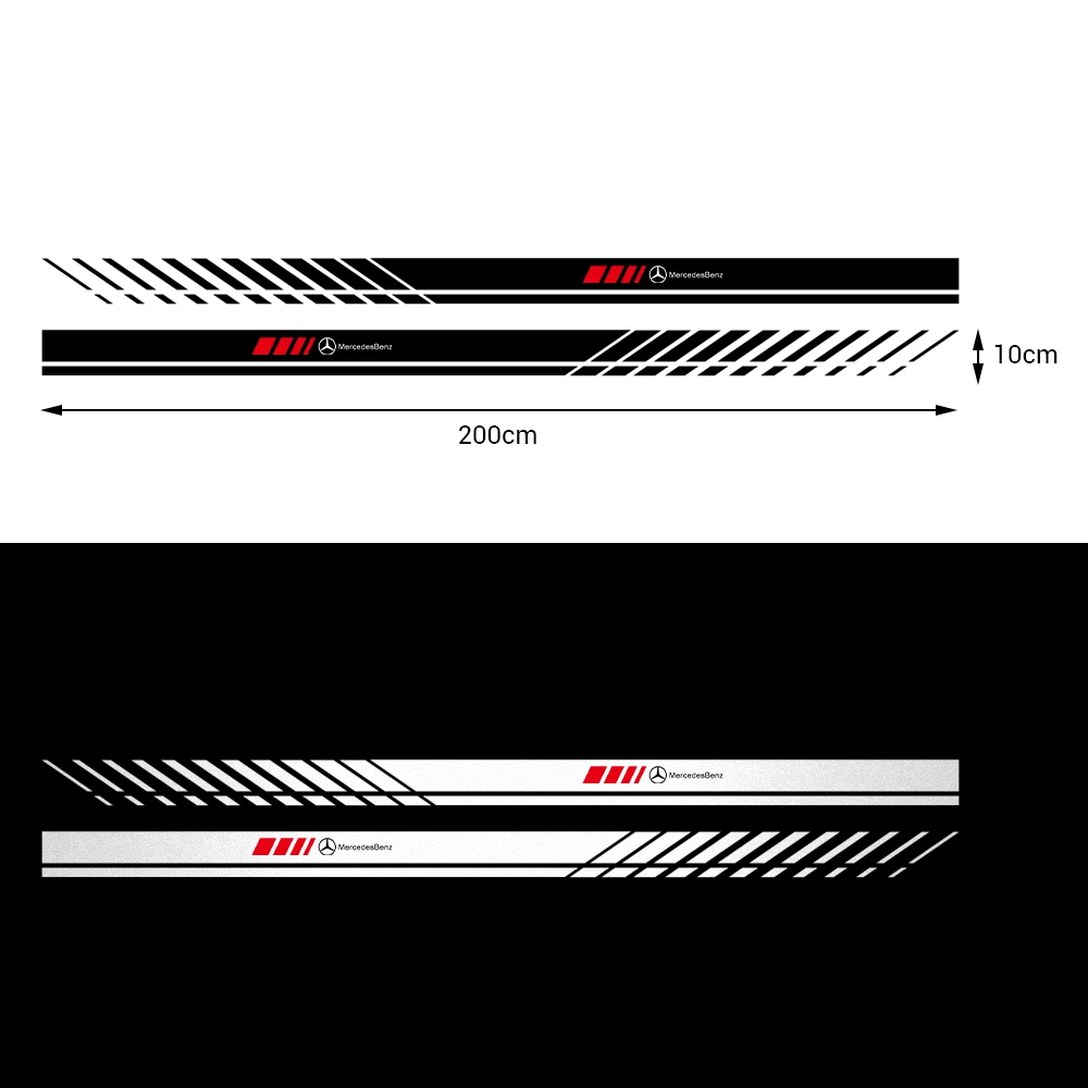 2Pcs Car Body Side Stripe Decal Tuning Logo Sticker For Mercedes Benz A C E S Class AMG W203 W205 W169 W166 W211 W212 W124 C180