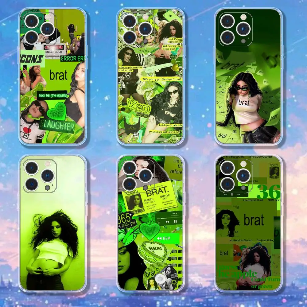 Custodia per telefono C-Charli X-XCX B-BRAT per iPhone 17,16,15,14,13,12,11 Pro,Max,Plus,X,XS,XR,SE4,E Mini Cover morbida trasparente