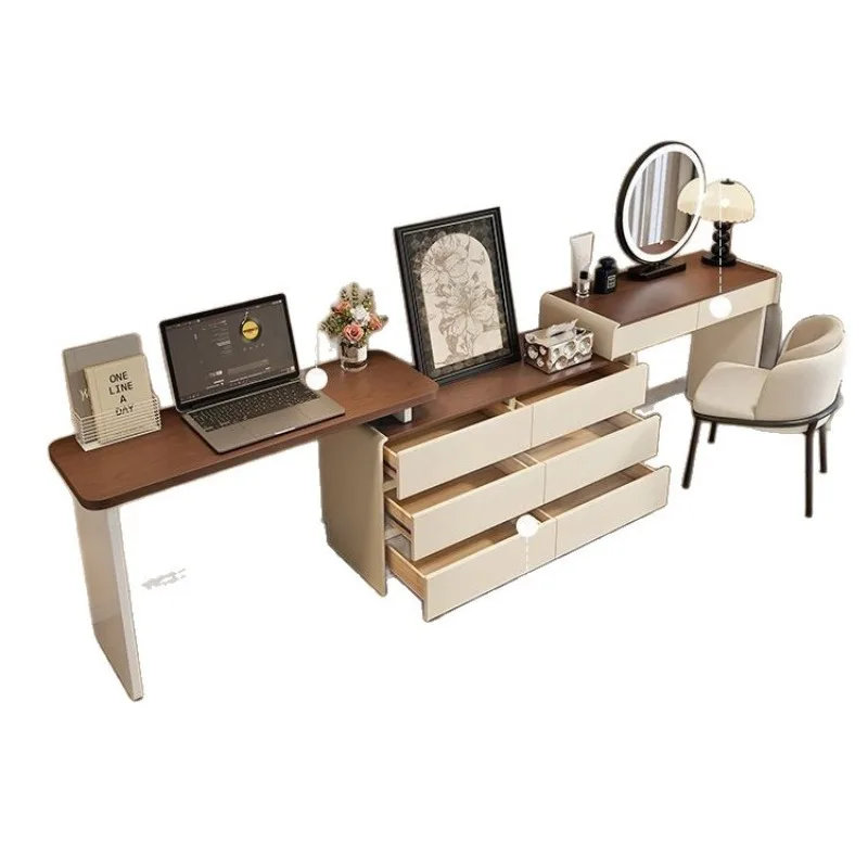 Cream-style dressing table, thickened solid wood bedroom vanity table, small apartment storage cabinet, integrated telescopic co