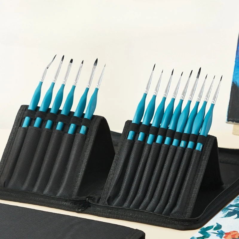 15 Pcs Hook Line Pen Storage Bag Brush Set Professional Nylon Hook Line Pen Acrylic Watercolor Paint Brushes Painting Supplies