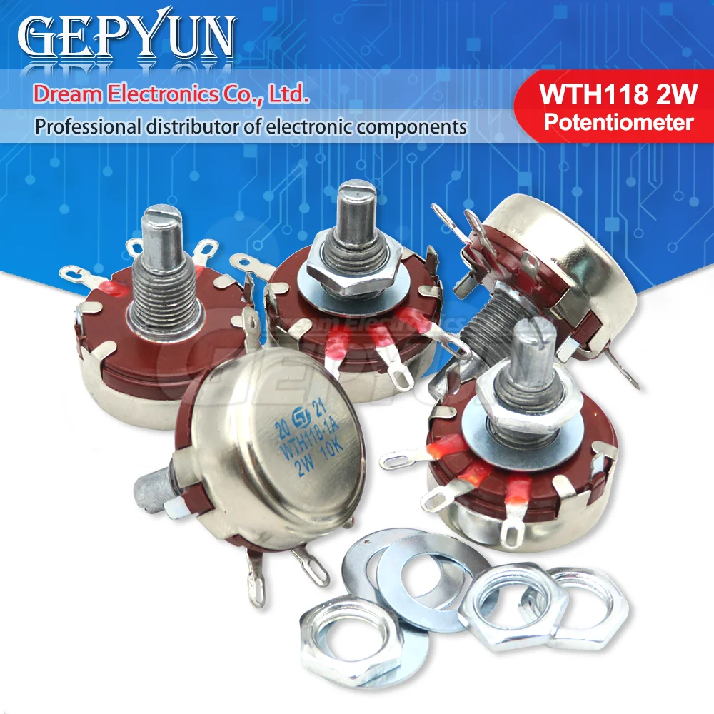 2PCS WTH118 Potencjometr Nowy Autentyczny Rezystor Zmienny VR Rezystancja 1K 2.2K 4.7K 10K 22K 47K 100K 470K 1M 2W 1A 100K Ohm