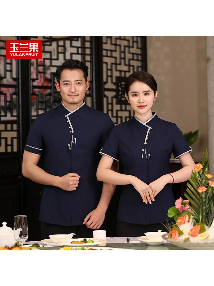 Hotel waiter work clothes short sleeved spring and summer female long-sleeved Chinese hotel restaurant catering hot pot worker c