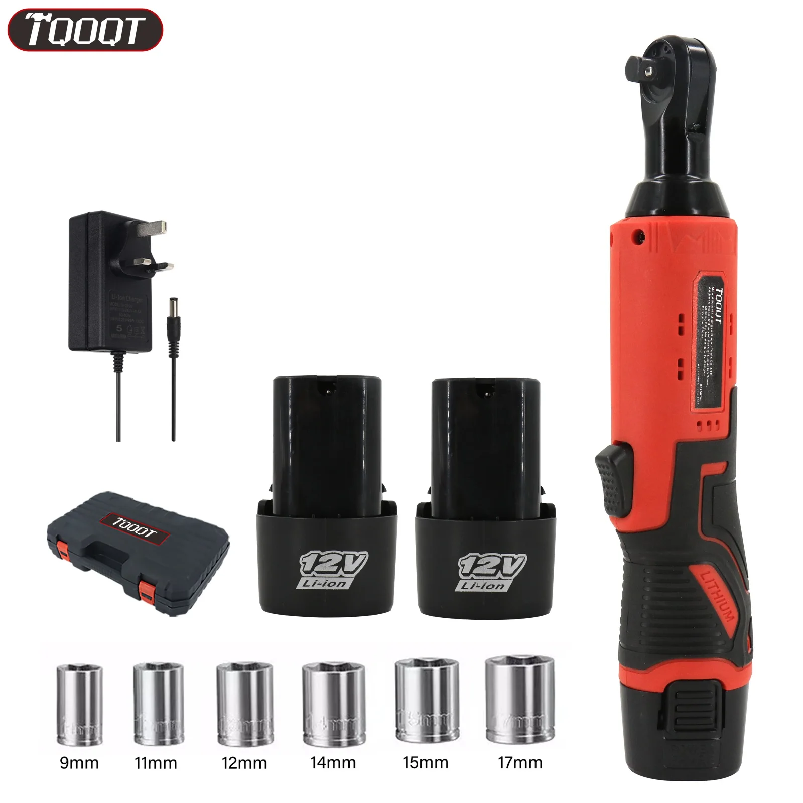 12V 100Nm Electric Angle Wrench 3/8'' 90° Cordless Ratchet Right LED with 2 Battery & Charger image 3