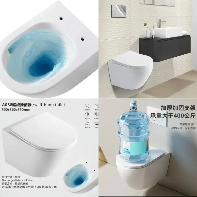 Wall Mounted Ceramic Toilet Siphonic Flush Compact Design for Small Bathroom Space Saving Modern Sanitary Ware